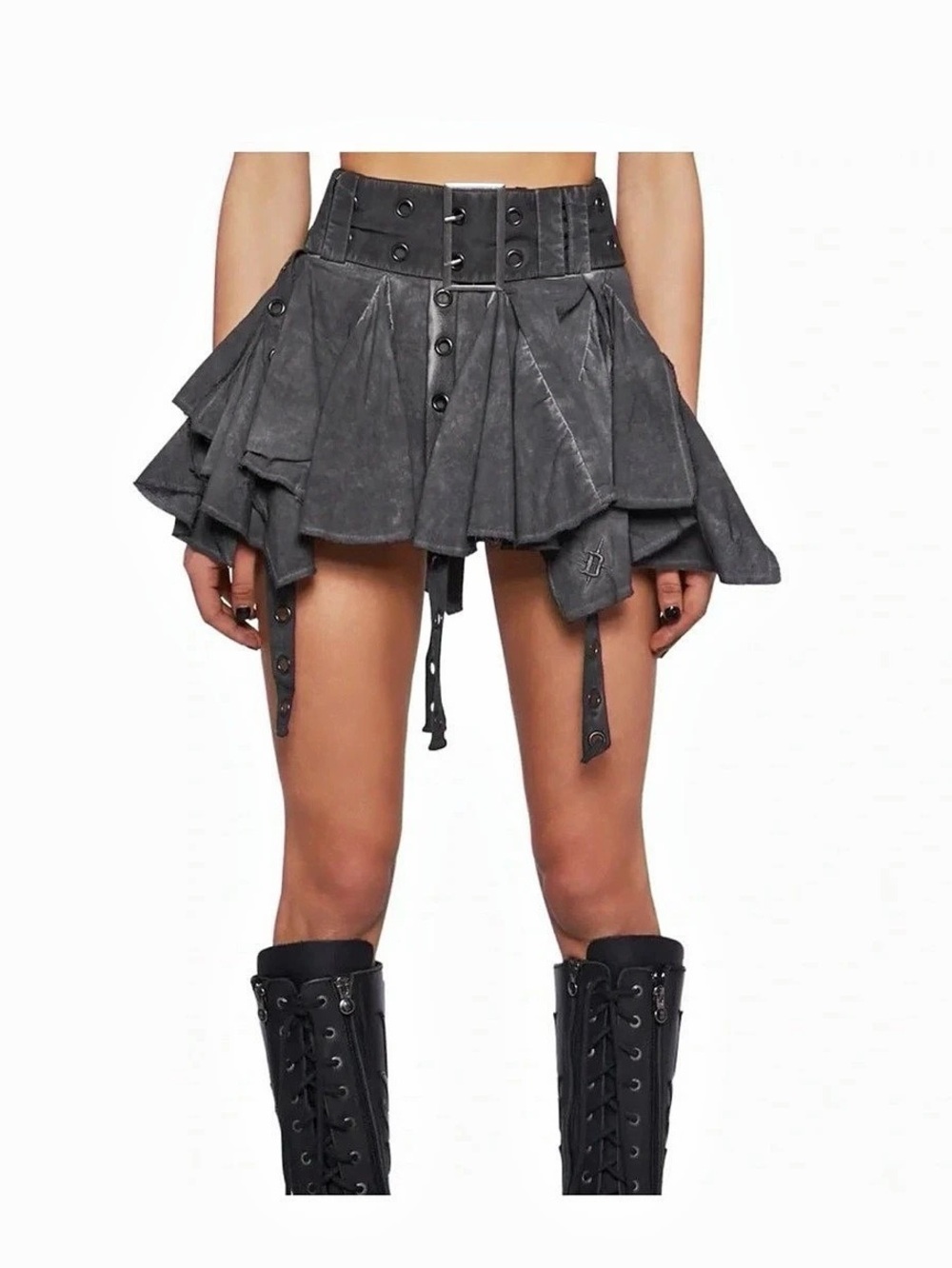 Dolls Kill Darker Wavs Washed Smoke Handkerchief Hem Skirt